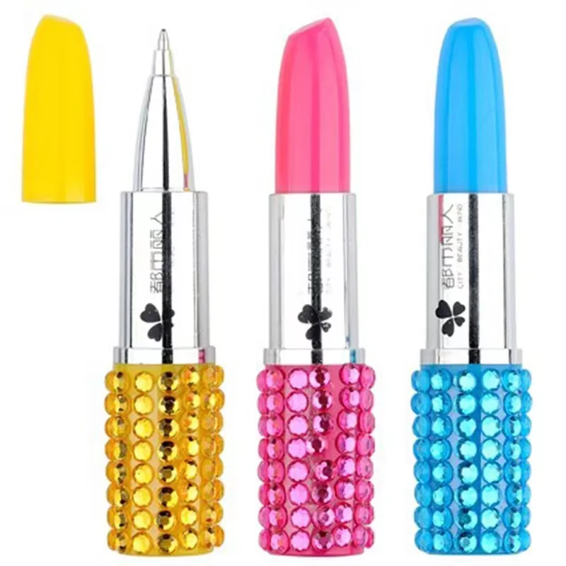 Creative stationery cheap cute diamond lipstick shaped ballpoint pen custom gift
