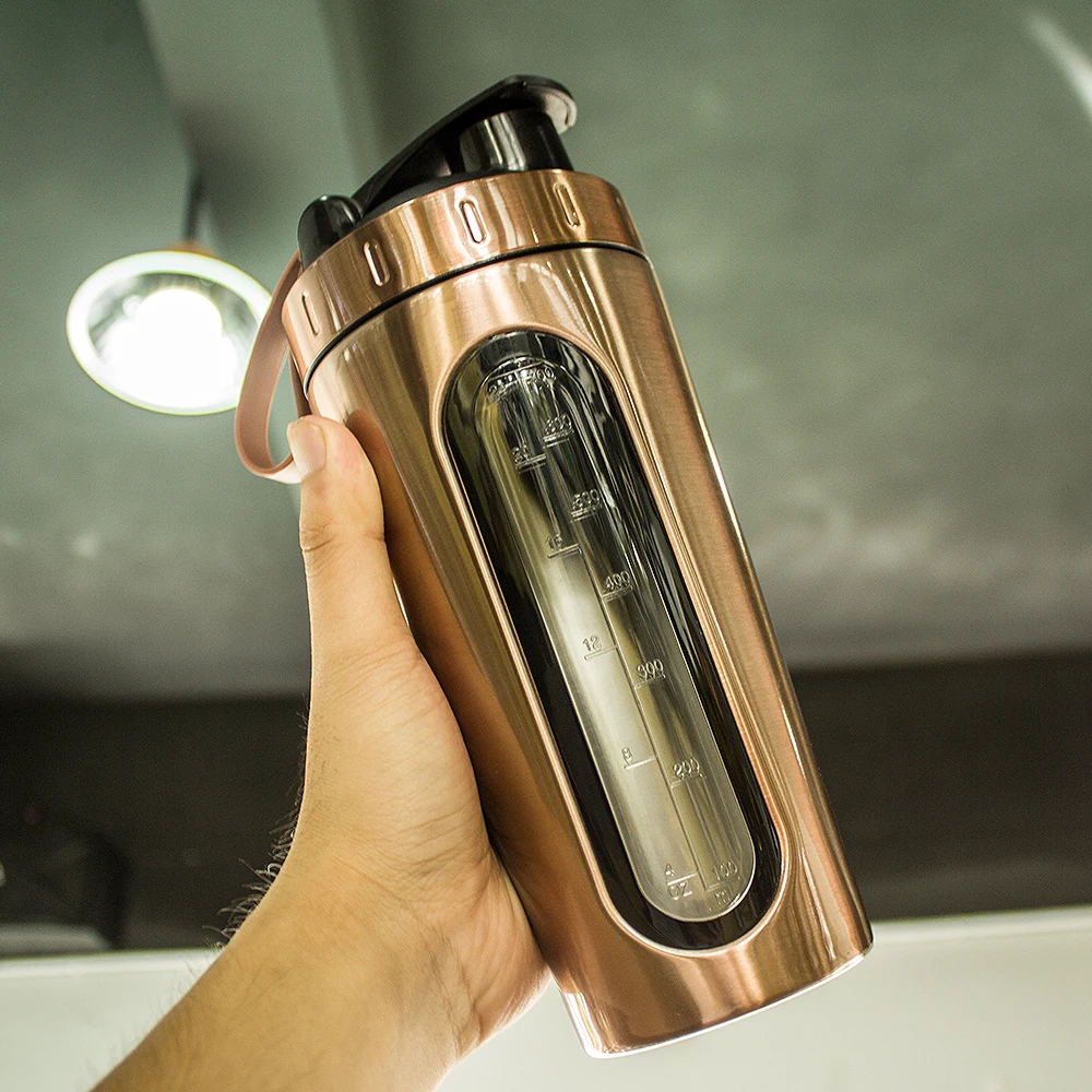 Protein Shaker with Visible Window Stainless Steel Shaker Bottle for Gym