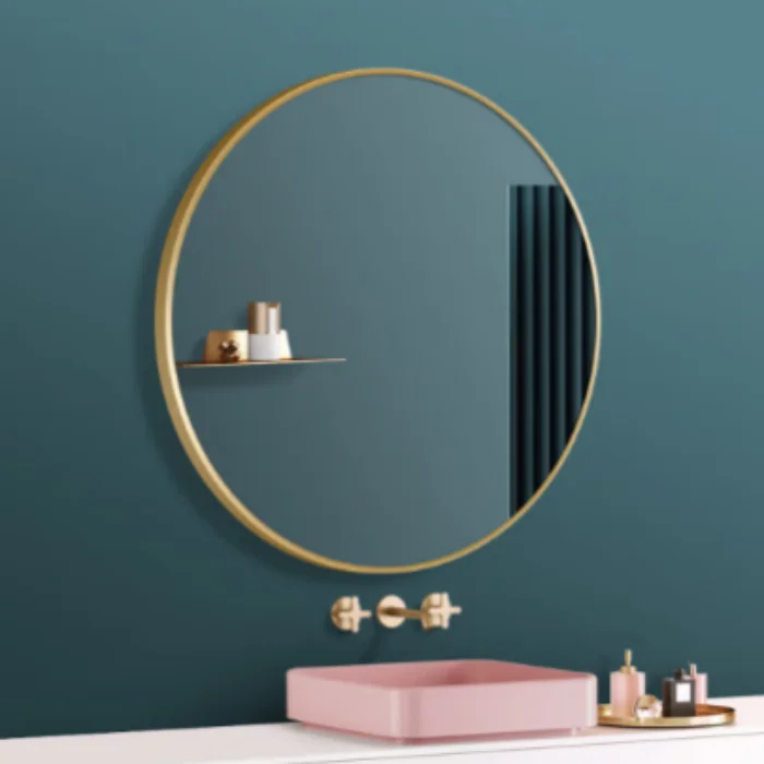 China Manufacturer Hot Selling Circular Round Gold Black Color Aluminum Alloy Frame Bathroom Shower Decorative Wall Mirror