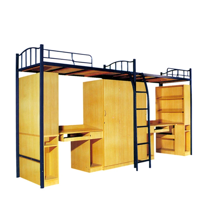 
2020 Hot Sell Cheap School Furniture Dormitory bunk bed with desk and wardrobe Wooden Dormitory bed with desk and wardrobe 
