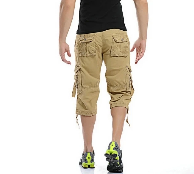 Summer Cargo Shorts Men Casual Workout Camouflage Shorts Multi-pocket Calf-length Short Pants Men ( Belt is not included )