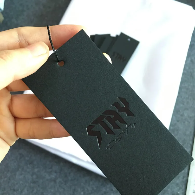 Custom Hangtags Clothing With Black Foiled Black Cardboard Paper Tag Custom Apparel Hangtags With Logo Printing