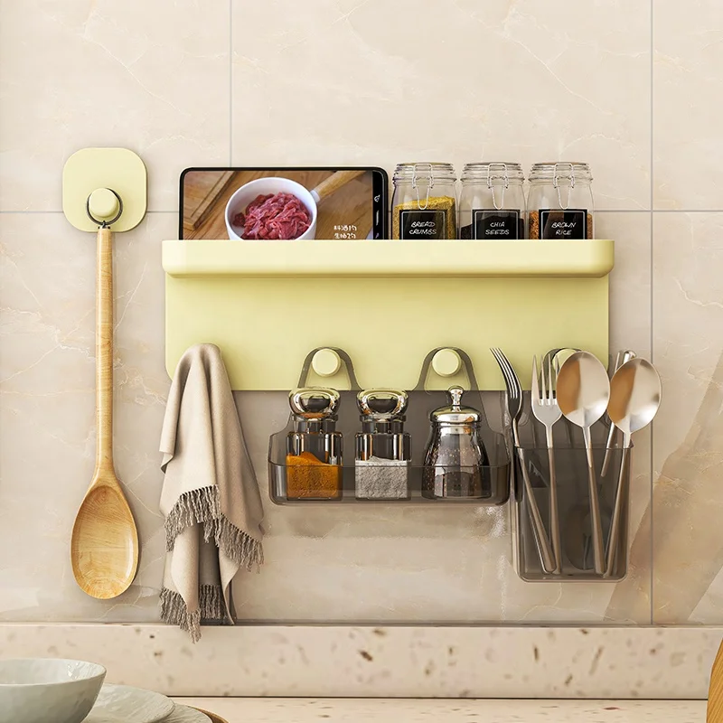 Modern Design Wholesale Plastic Adhesive Wall Hanger Rack Hole-Free Hanging Storage Shelf Home Use Kitchen Bathroom Living Room