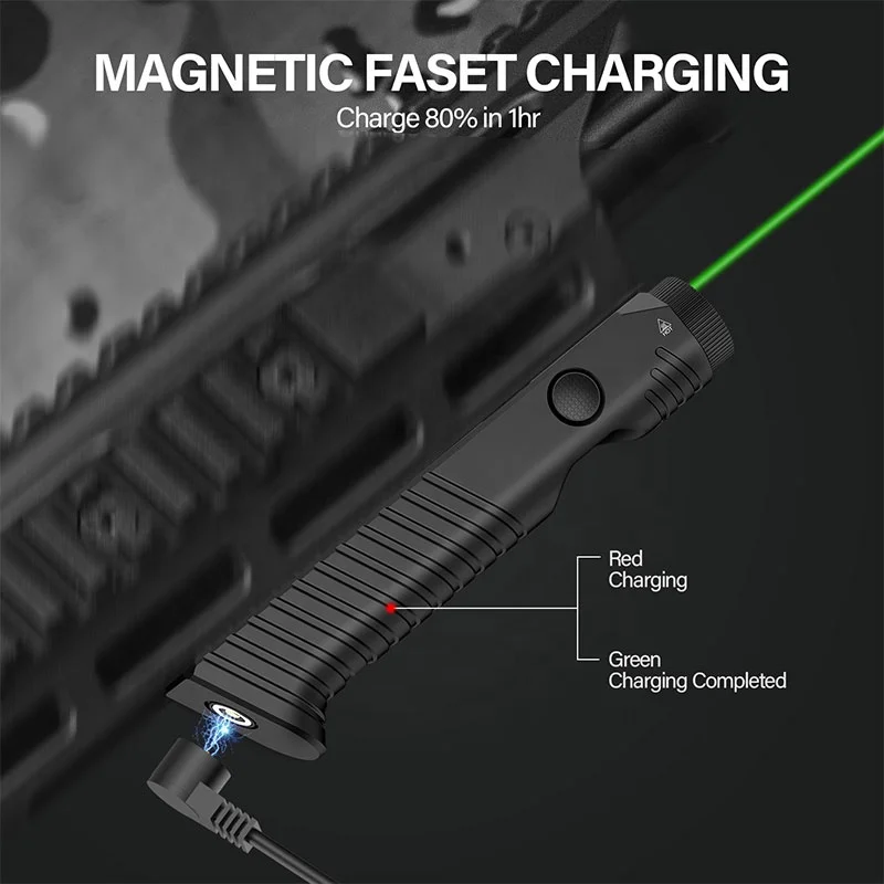 Bright Tactical Light 1450 Lumens Tactical Flashlight with Green Beam Magnetic Rechargeable Beam Light Combo