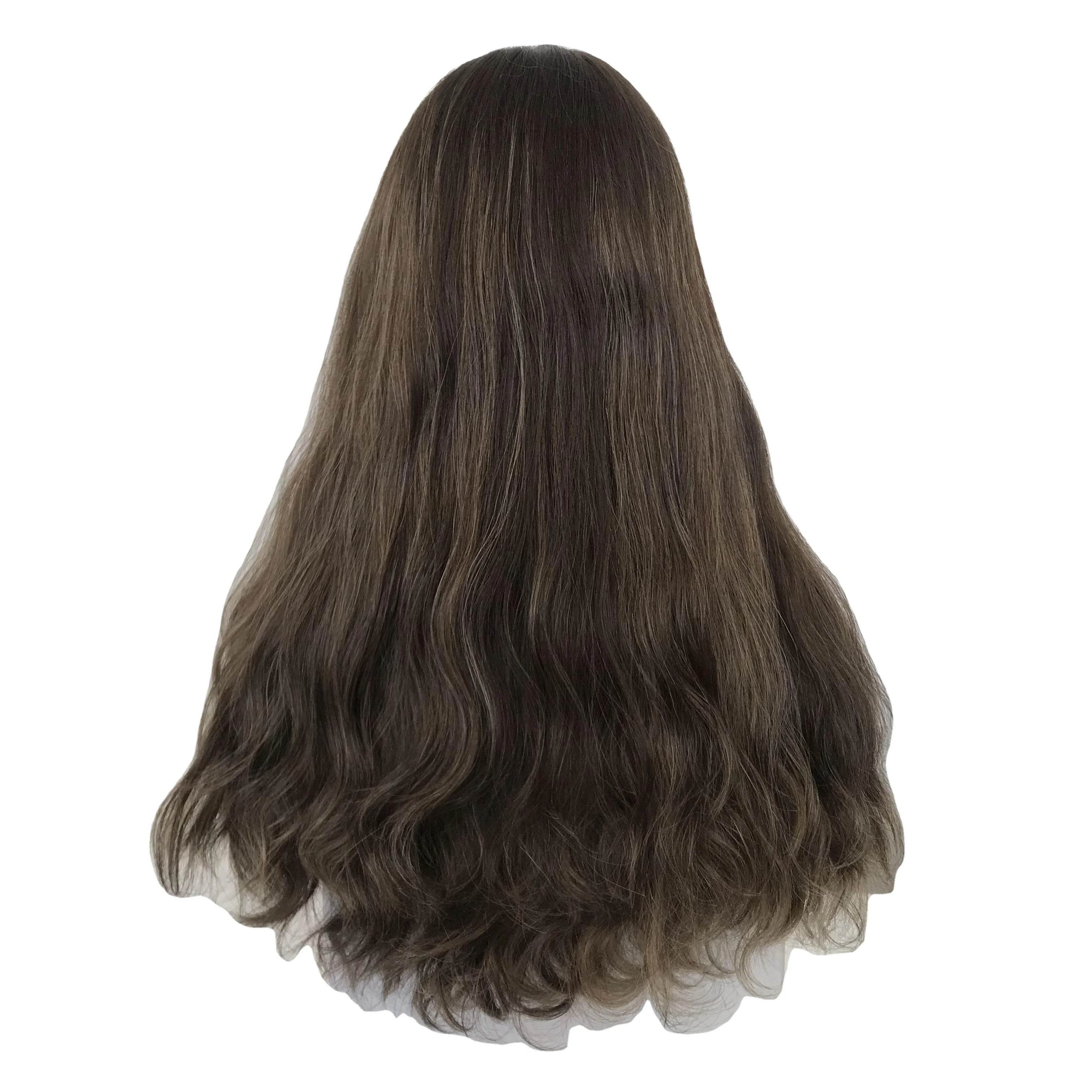 100% European Human Hair Lace Top Wig Brown Straight Style Custom Length 18-20 Inches Big Stock Available