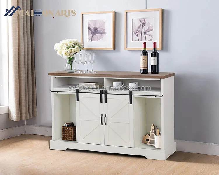Farmhouse Sideboard Cabinet Storage with Sliding Barn Doors and 4 Adjustable Shelves for Kitchen dining room