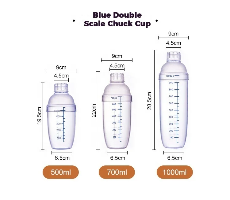 Clear Plastic PC Bottle Wine Mixer Cocktail Shaker Cup Set Graduated Milk Tea Hand Shaker Hotel & Restaurant Use