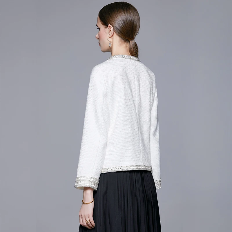 Light luxury heavy industry tweed with cashmere stitching handmade beaded small fragrance all-match coat YYX8200108