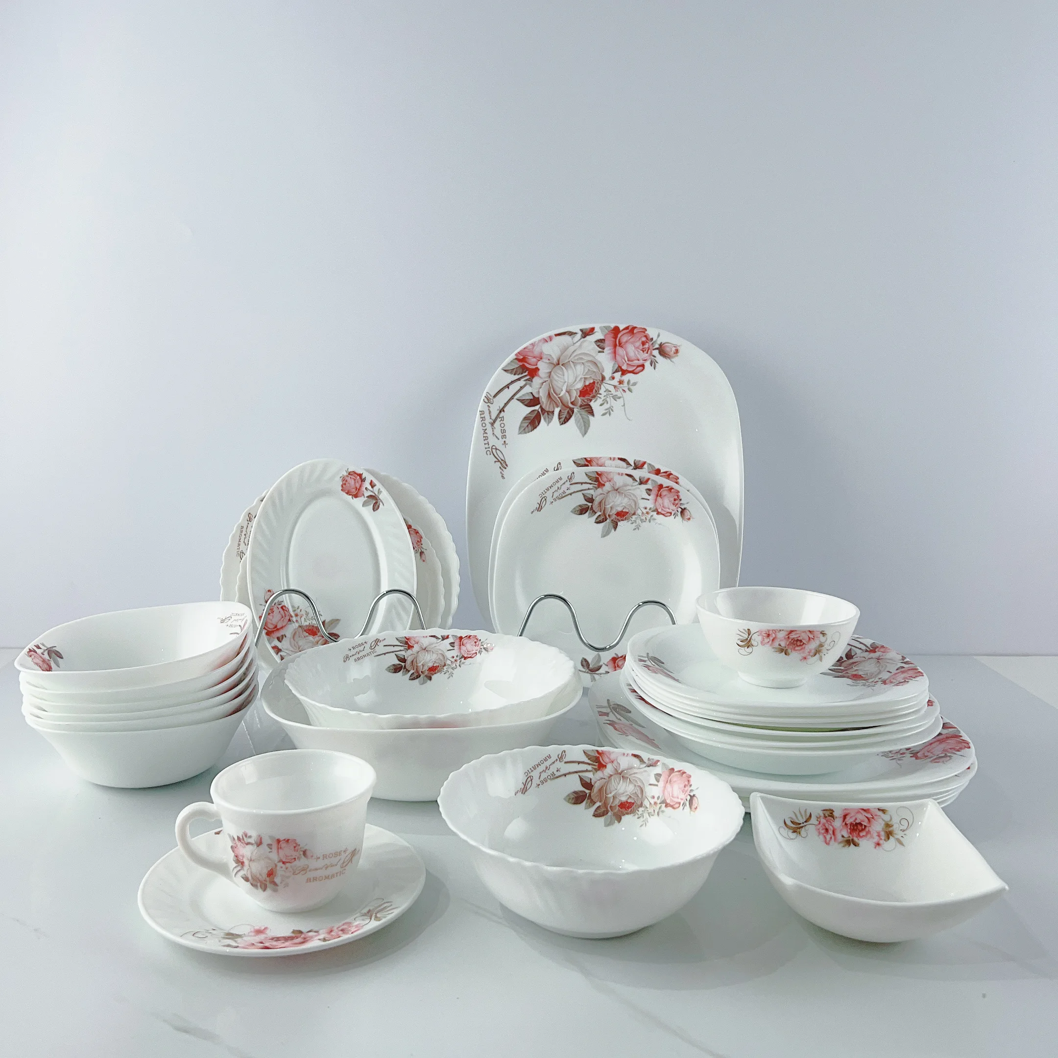 China Supplier Pure Opal Glass Tableware Dinnerware Set For Wedding Home Use wholesale bowl Flat Plate Square plate