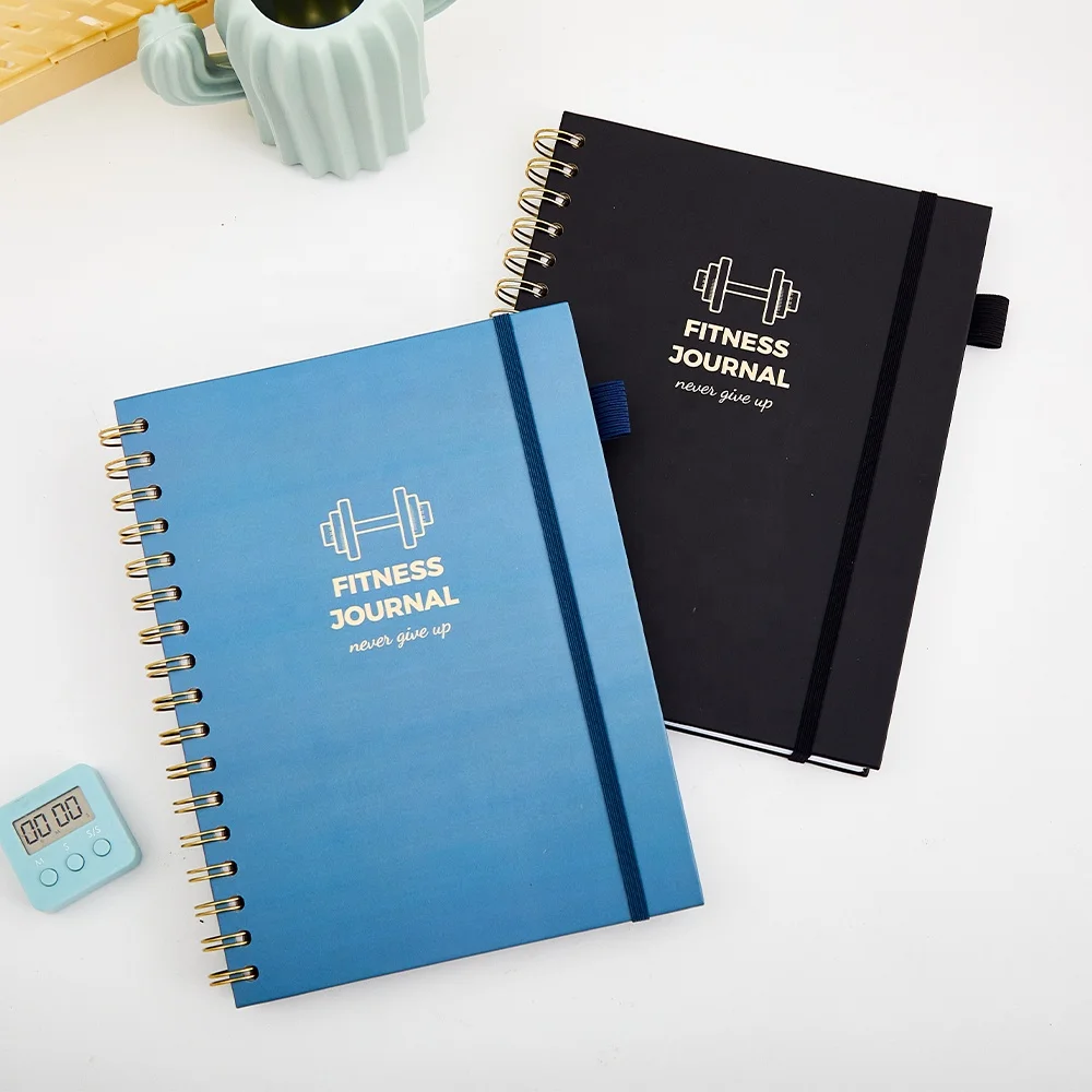 Gym planners health hard cover journal customizable spiral notebooks leather undated fitness journal and planner for workouts