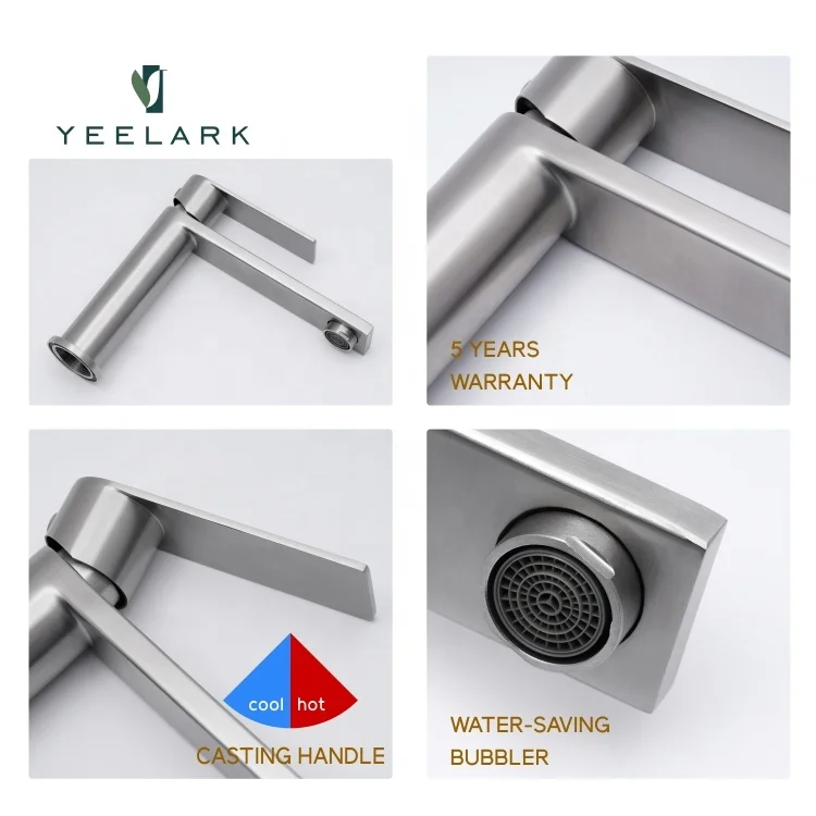 Chinese Latest Style CUPC 304 Stainless Steel Single Handle Brushed Chrome Countertop Washing Mixer Basin Faucet Bathroom Taps