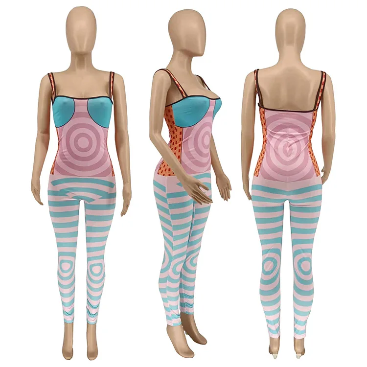 JM032 Wholesale one piece jumpsuit romper sexy woman outfit print sleeveless sexy jumpsuits club wear