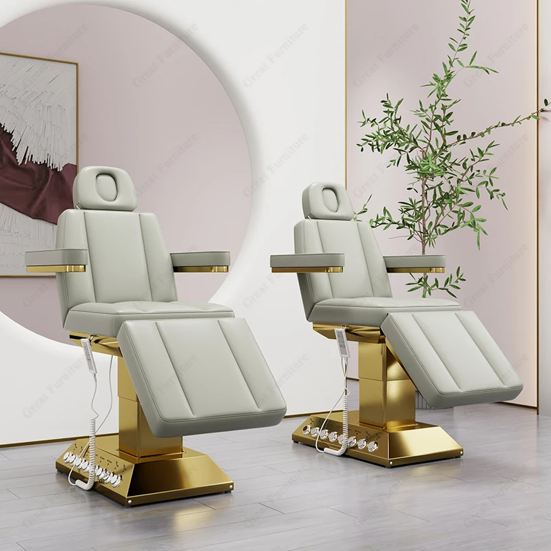 Hot sale heavy duty 4 motors salon cosmetic spa table luxury grey gold electric aesthetic clinic facial bed