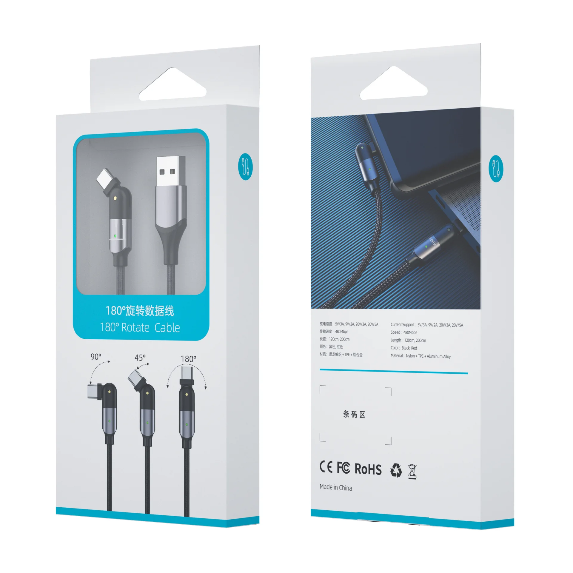 Eonline поворот кабель с разъемом USB Type-C 3A быстрой зарядки для зарядного устройства мобильного телефона Huawei Samsung Xiaomi USB-C USBC