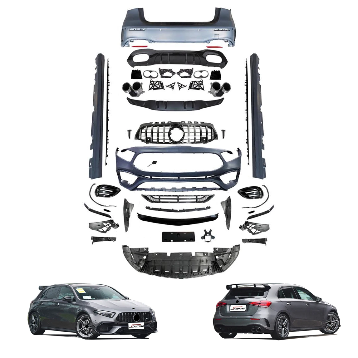 Auto Tuning Part Accessories Body Kits For Benz A W177 Sedan/Hatchback 2019+ Change to A45S AMG Style Front+Rear Bumper assembly