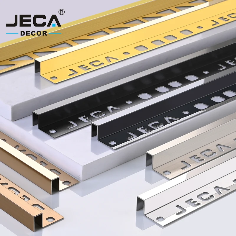 Foshan JECA Polished Metal Strips Ceramic Square Channel 304 Stainless Steel Profile Corner Tile Trim for Wall Decoration