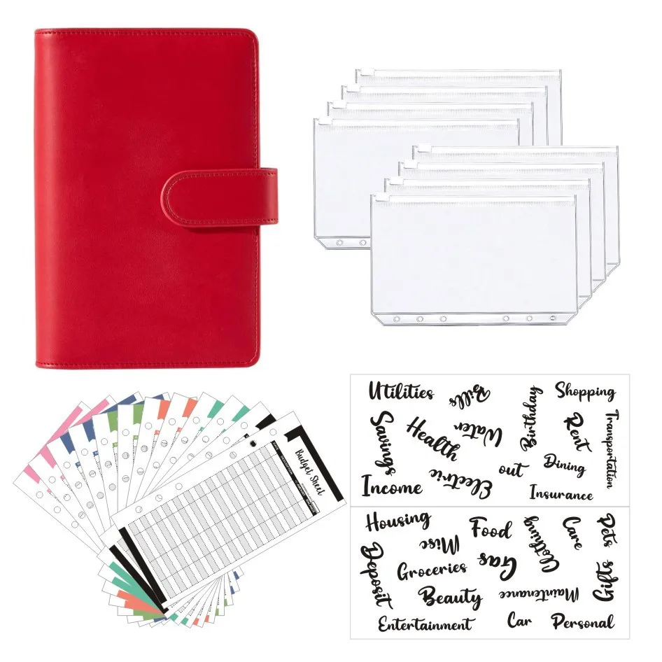 Wholesale plain color planner monthly finance organizer A6 budget binder in english french stickers