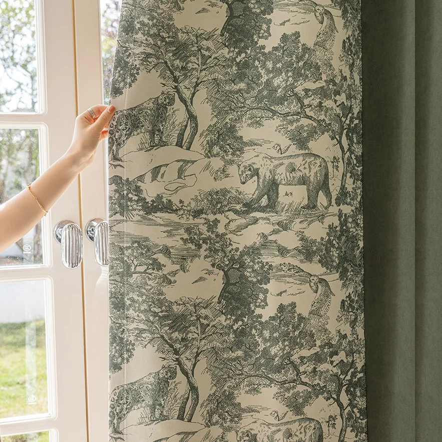 Custom Novel Design Hot Green Blue French Style Curtain for Living Room FLoral Modern Chenille Ins BedRoom Window Curtains