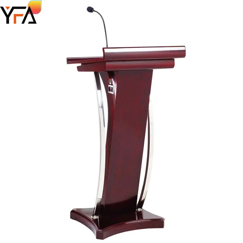 Black Conference Podium Stand With Microphone Rostrum Speech Desk Lecture Table Stainless Steel Podium Stand