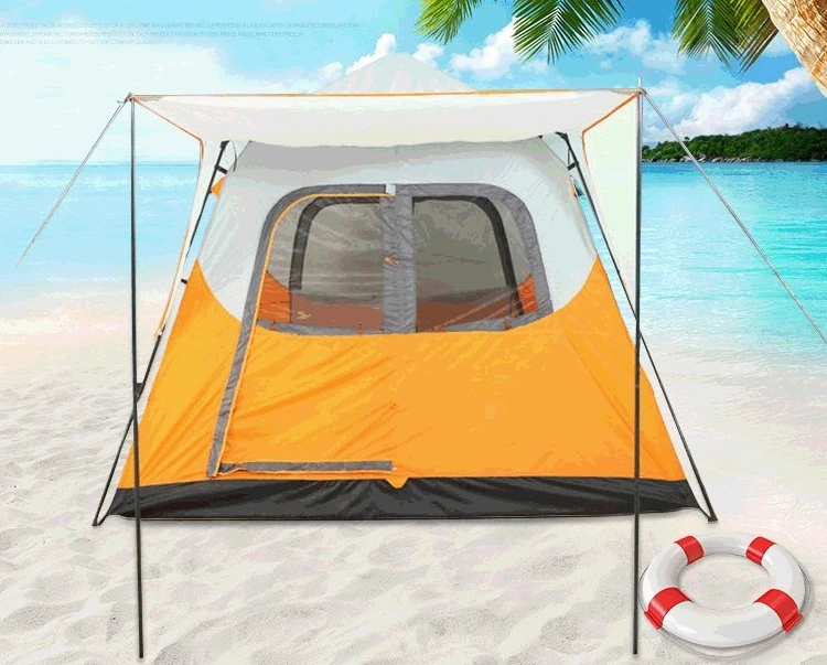 Orange Camping Outdoor Foldable PU3000mm Waterproof Polyester Family Tent with Steel Pole