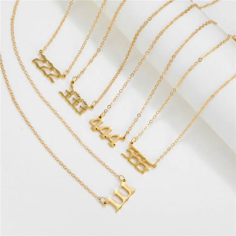 2022 Summer Necklace Stainless Steel Angel Number Necklace Female Number 000-999 Stainless Steel Number Pendant Necklace