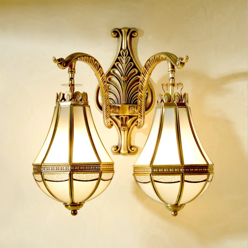 Mediterranean morocco style color glass decoration double head lantern wall lamp lantern bracket sconces