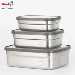 Rectangle 3 in 1 stainless steel 304 storage box plastic lid leak proof lunch box refrigerator food containers for kitchen