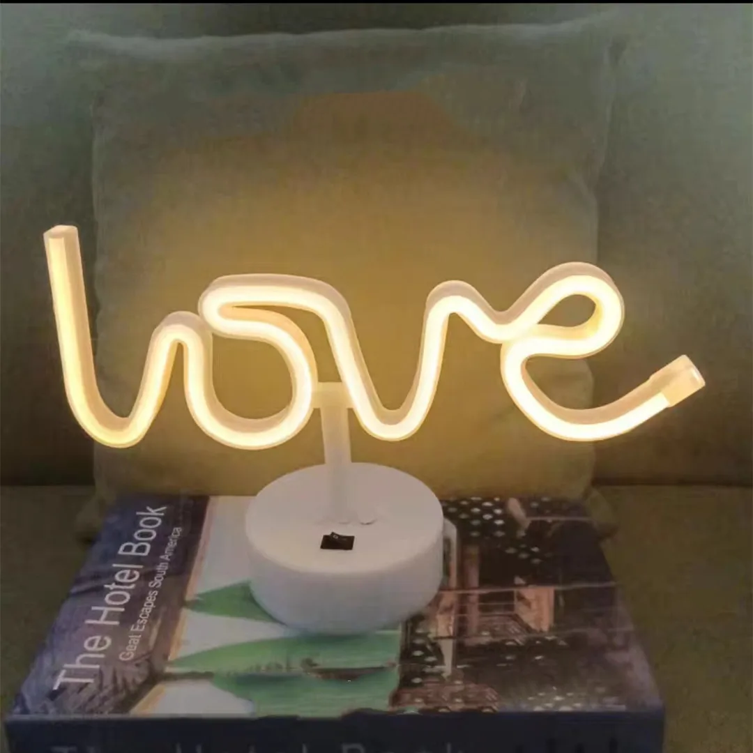 Neon Table Night Light Letter Flex Sign Battery USB Party Kids Room Wedding Gift Decoration LED Love for Bedroom