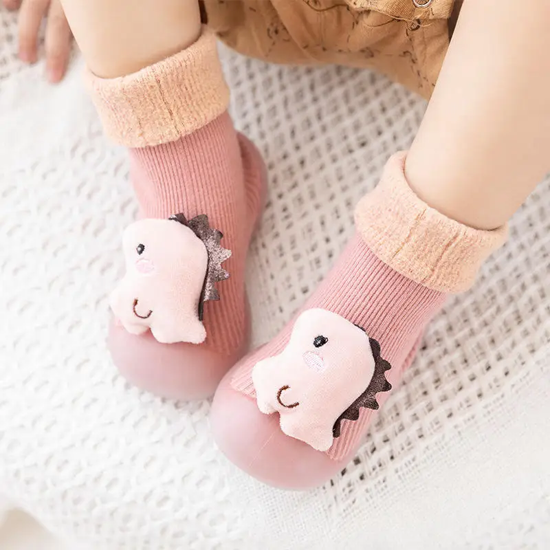 Cartoon doll walking shoes baby plush floor socks fashionable soft sole breathable grip socks