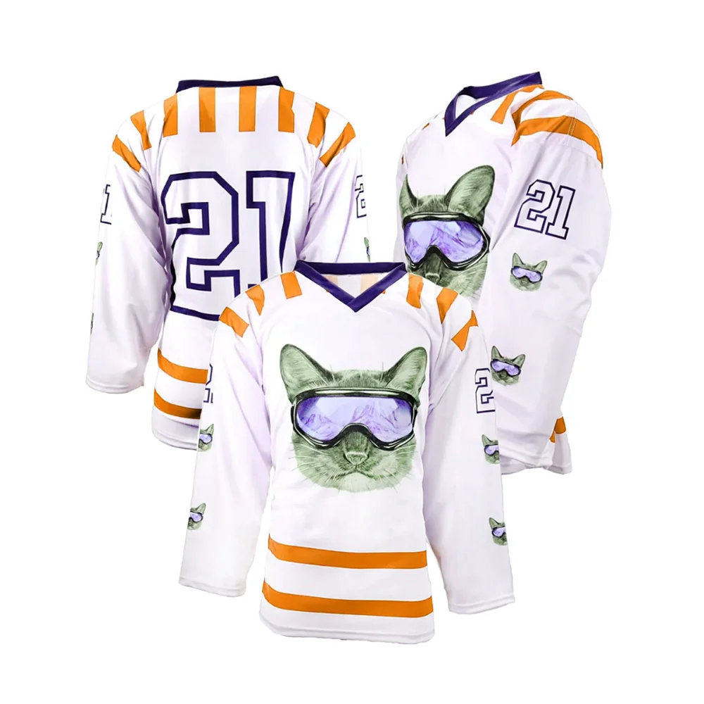 Sportswear Manufacturer Supply White Custom Design Stripes Fully Sublimated Hockey Jerseys for Practice