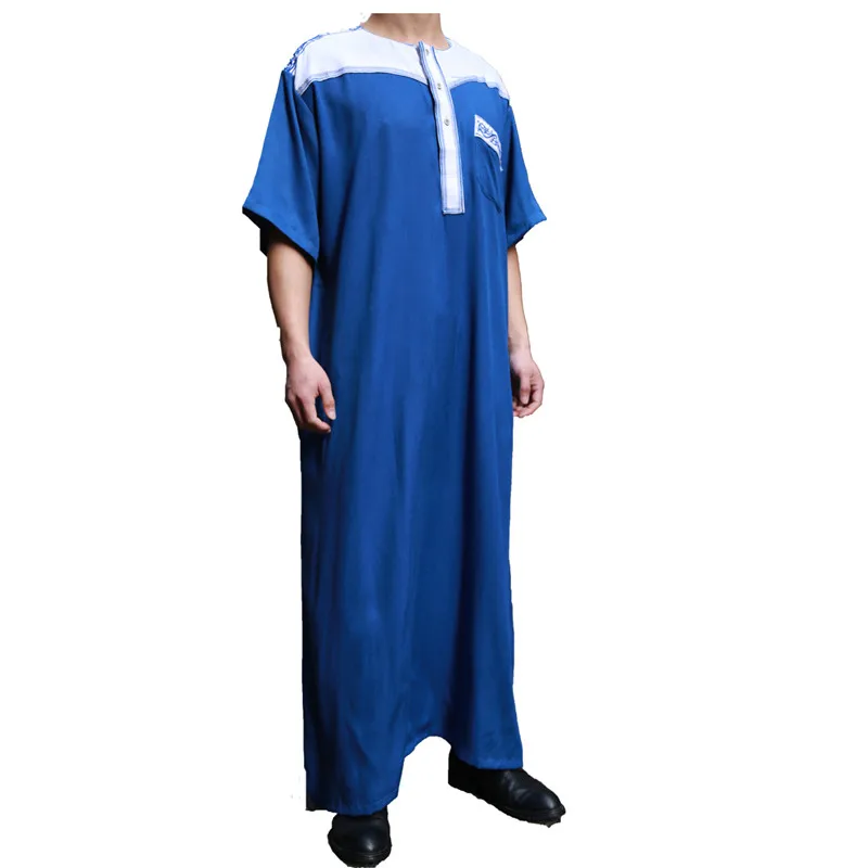 Factory Direct Sale Traditional Arab Male Moroccan cotton Embroidered Round Neck Splicing Robe men abaya islamic clothing thobe