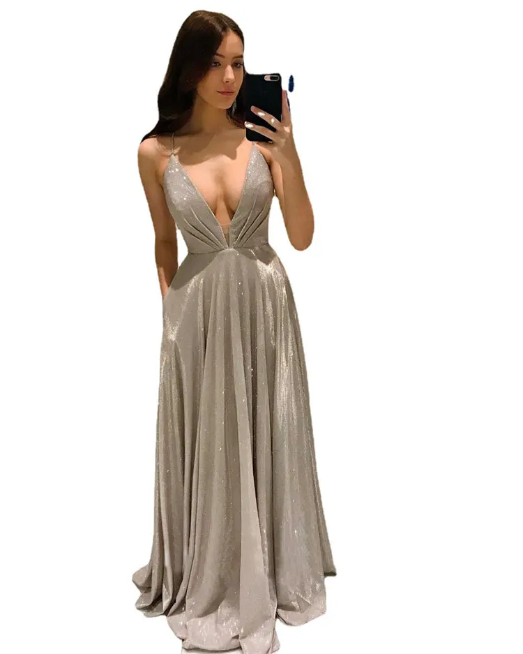 Sexy Luxury Evening Maxi Dress Backless Deep v Neck Party Dress Modest Latest Evening Long Dresses 1 Buyer