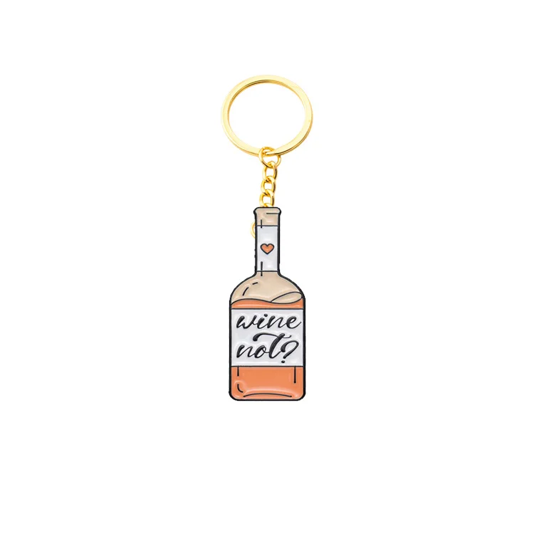 Wholesale Manufacture Wine Bottle Enamel Keychain Custom Logo Cartoon Soda Series Brooch Interesting English   Key chain Keyring