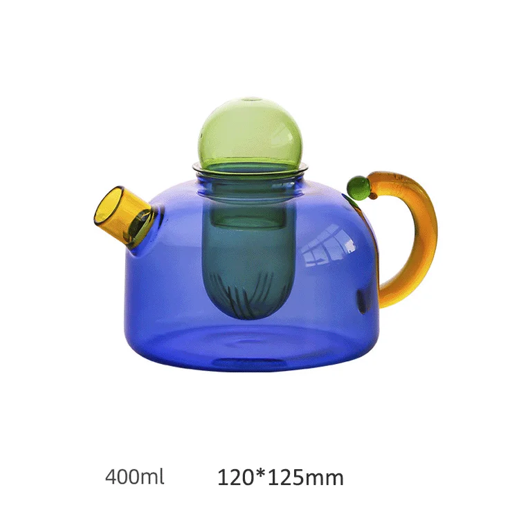 56H Creative color contrast and high-temperature resistant glass teapot separated and filtered glass kettle and cup set