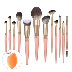 Makeup Tools Portable Champagne Gold Cosmetic Brush Set Professional Diamond Mekup Brush 12 Pcs Makeup Brush Set With Bag