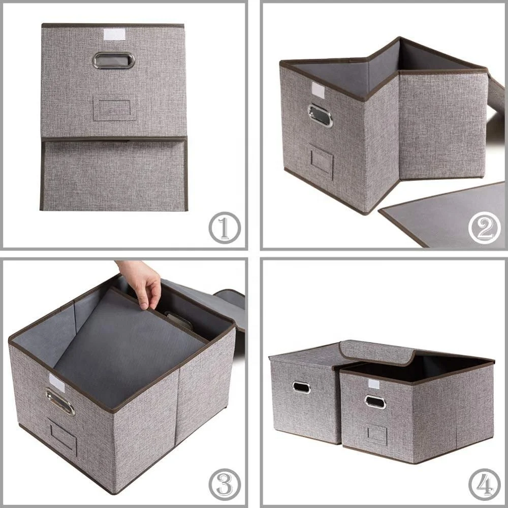 File Organizer Box Collapsible Decorative Linen Filing Storage Hanging File Folders with Lids Office Cabinet Letter