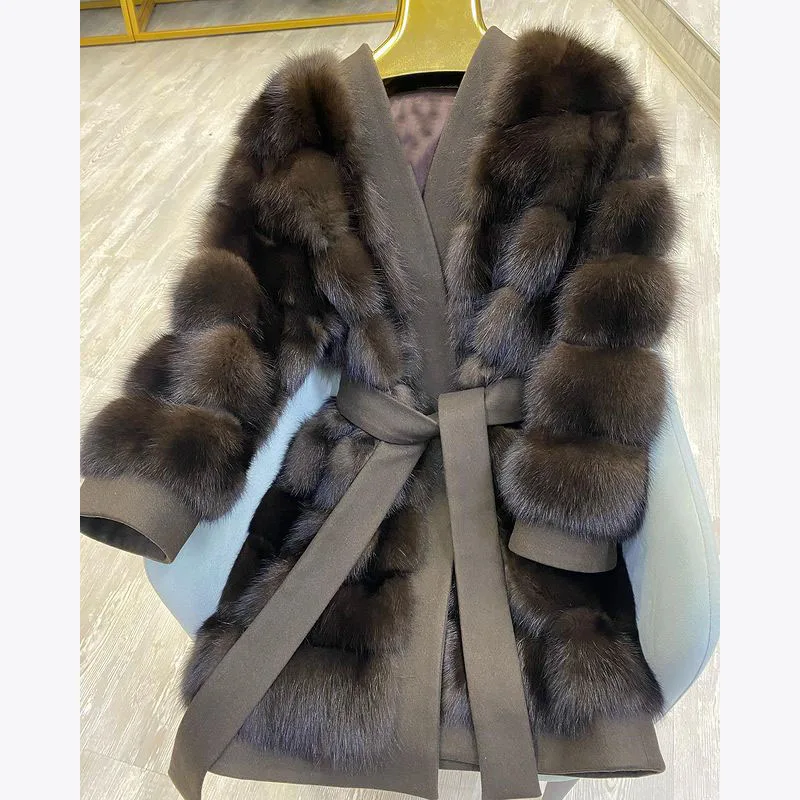 Модная зимняя Толстая Свободная куртка из искусственного меха в стиле пэчворк элегантная Длинная женская куртка с открытым стежком и поясом