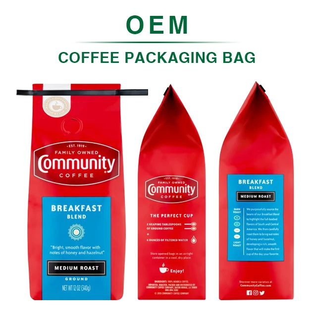 Custom Printed Drip Coffee Bean Packaging Aluminum Foil Empty Bag With Valve And Tin Tie