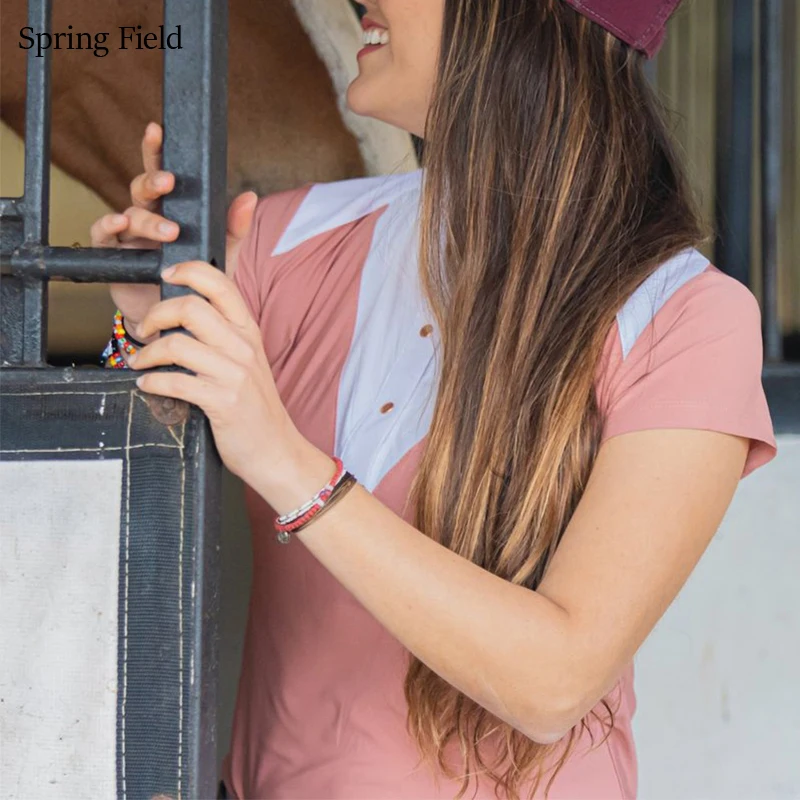 SF Top Quality UV Protection Short Sleeve Equestrian Sim Fitted Baselayer Quick Dry Polo Show Shirts Horse Riding