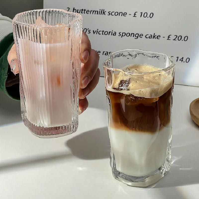 Unique 270ml Irregular premium glass cups durable origami twist Iced American latte glass cup home office cold drink coffee mug