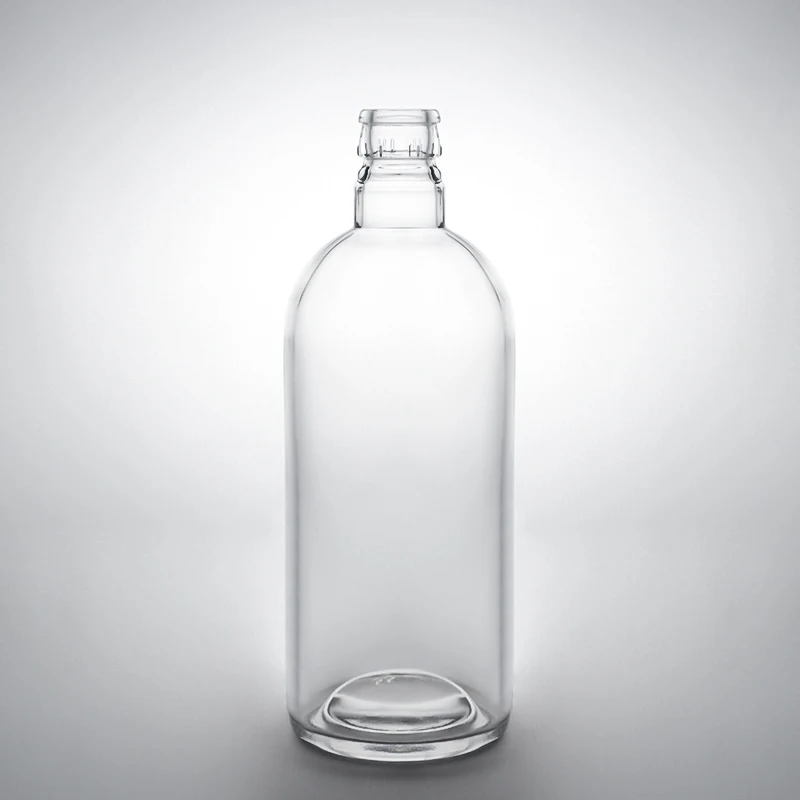 Customized Frosted round shape glass bottle with guala cork top whiskey etc glass bottle flint 750ml 700ml 500ml glass bottle
