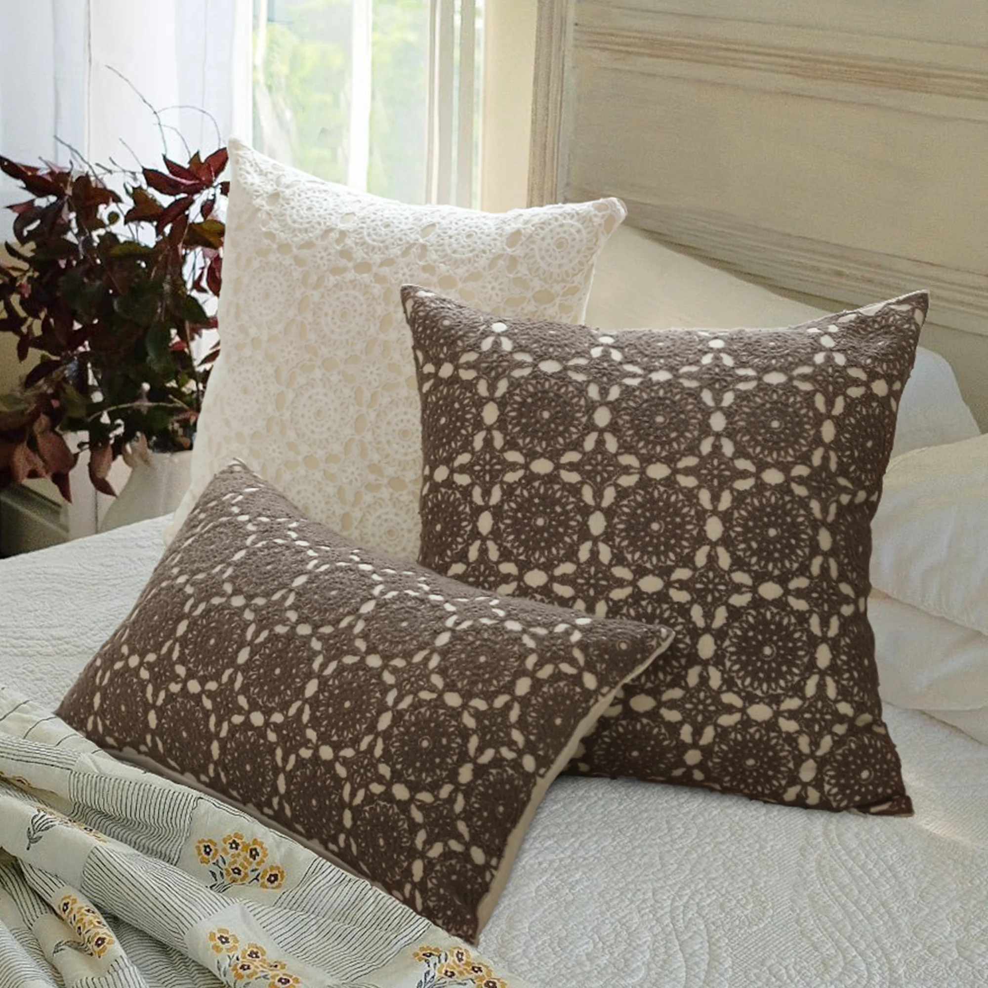 Spring New Arrival Timeless Boho Embroidered Throw Pillow Cover Soft Washable Home Decor Pillowcase