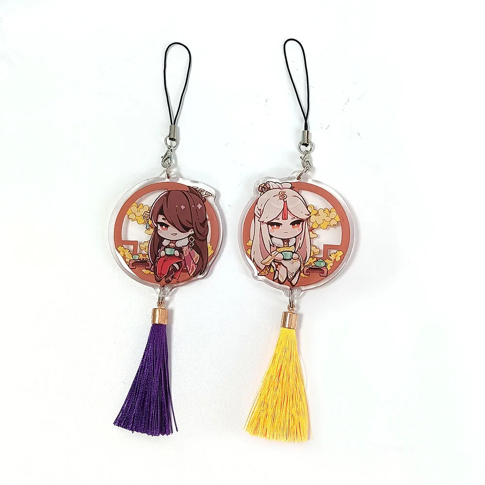 Wholesale custom printed logo clear anime acrylic painted keychain tassel key ring