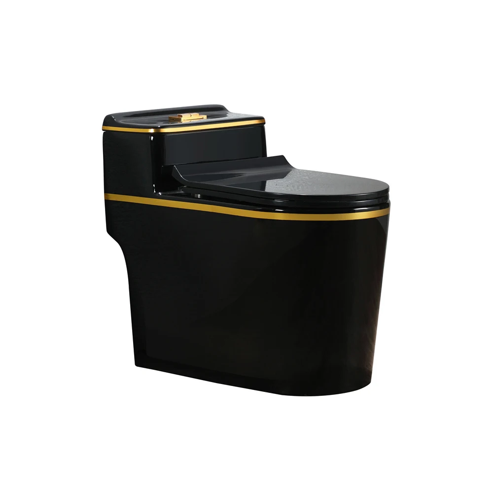 Ceramic Toilet Water Saving Big Impact 2023 Hot Sale Slow down Cover Seat Black Bathroom Water Closet Siphon One Piece Toilet