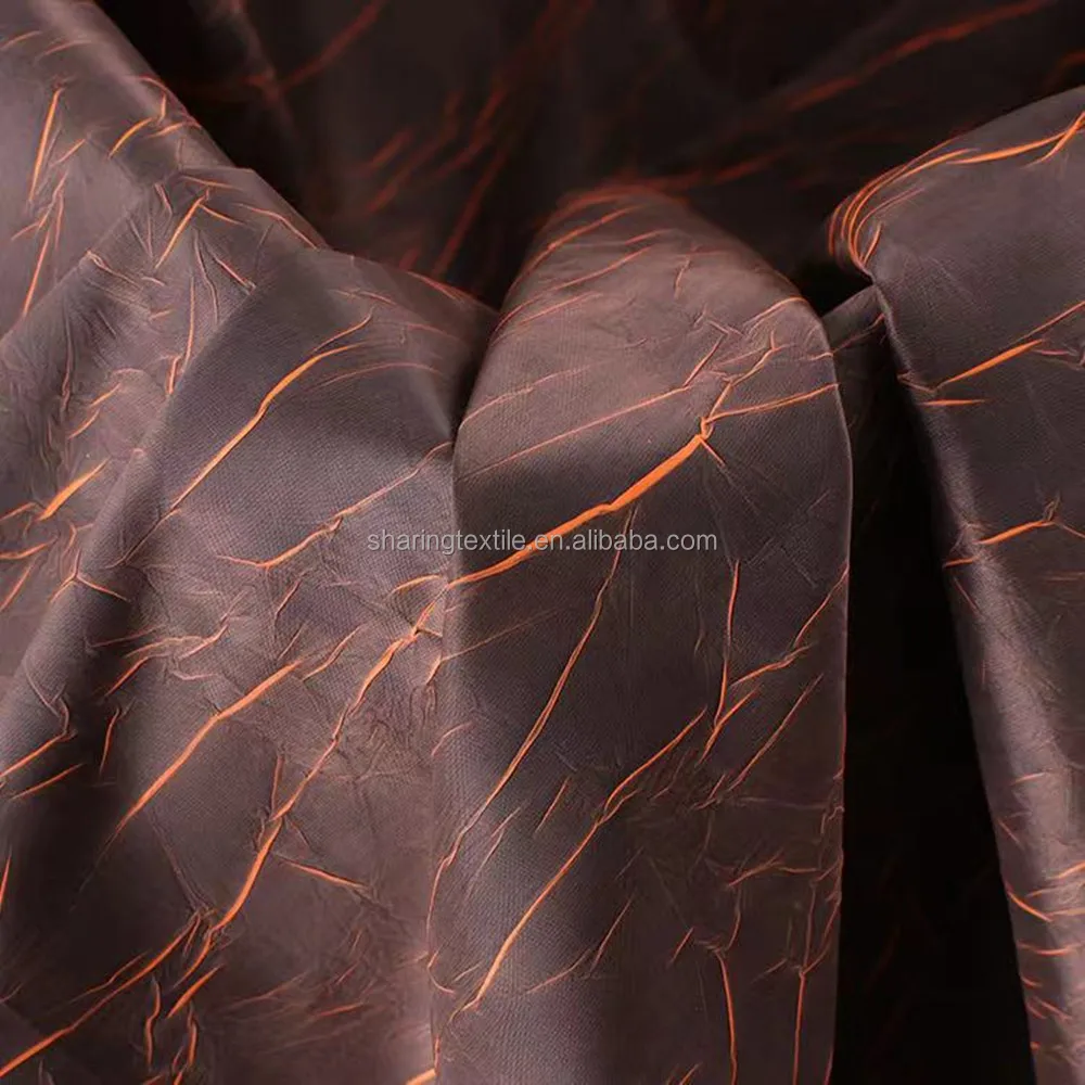 Melange Two Tone Fluorescent Printed Lightning Rumpled Wrinkled Polyester Taffeta Fabric For Windbreaker Down Jacket