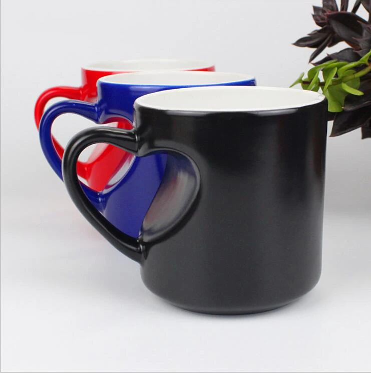 Rubysub GT06 Sublimation Heat Sensitive Coffee Mugs Heart Handle Glossy Color Changing Mug