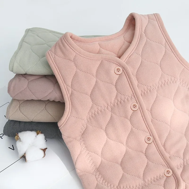 PP fall autumn winter infant baby girls sleeveless jacket toddler kids solid beige brown winter padded vest coat casual outfit