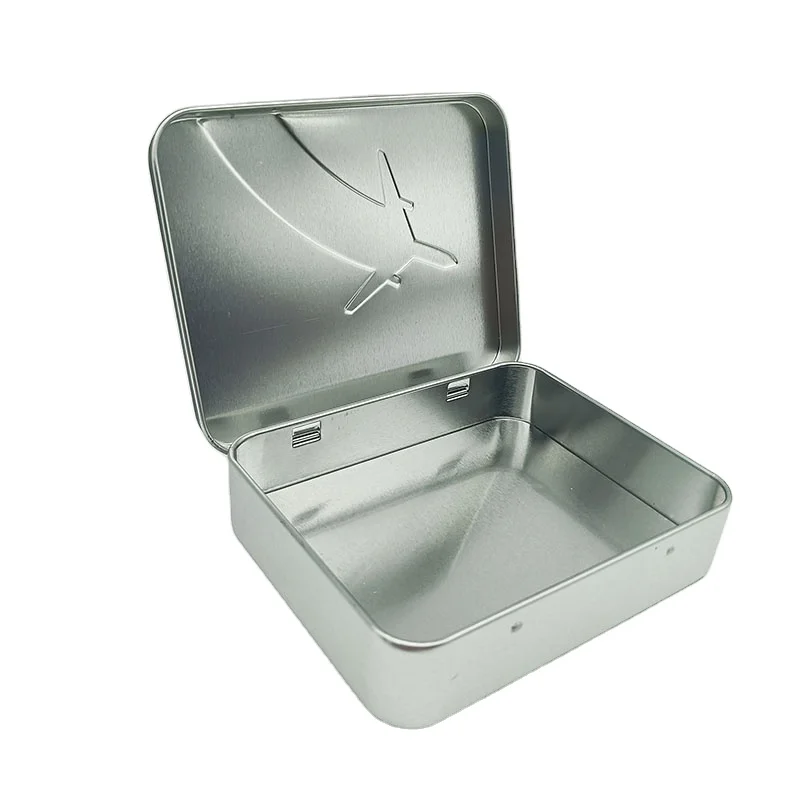 Custom Rectangular Tinplate Box Clamshell Design Metal Can for Tea Candle Food Cosmetic Aerosol Chocolate Packaging