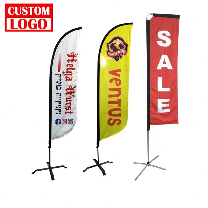 Custom Knitted Beach Flag with Cross Theme Elastic Polyester Banner for Car Advertising Wholesale with Aluminium Flagpole