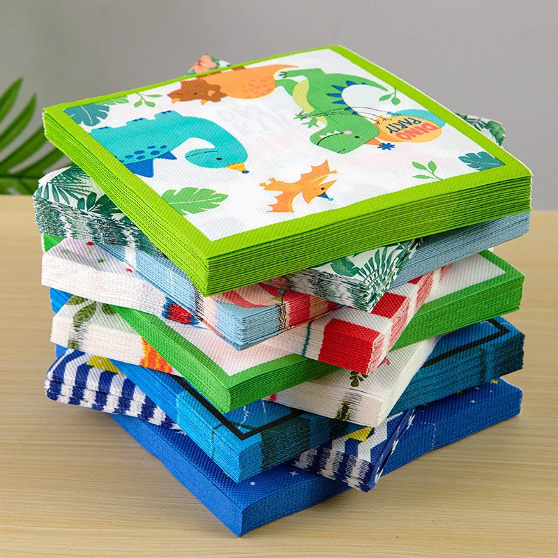 33*33cm 1/4 Fold Napkin Tissue Paper Beverage Colorful Disposable Cute  Cartoon Animal design 2 Ply Printed Cocktail Napkins